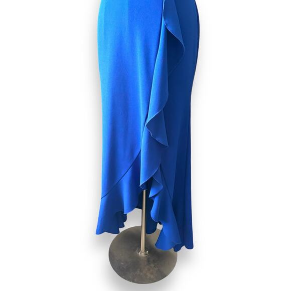 Woosea Royal Blue Mermaid Dress Large Maxi Bodycan High Neck Front Slit Halter - Picture 5 of 10